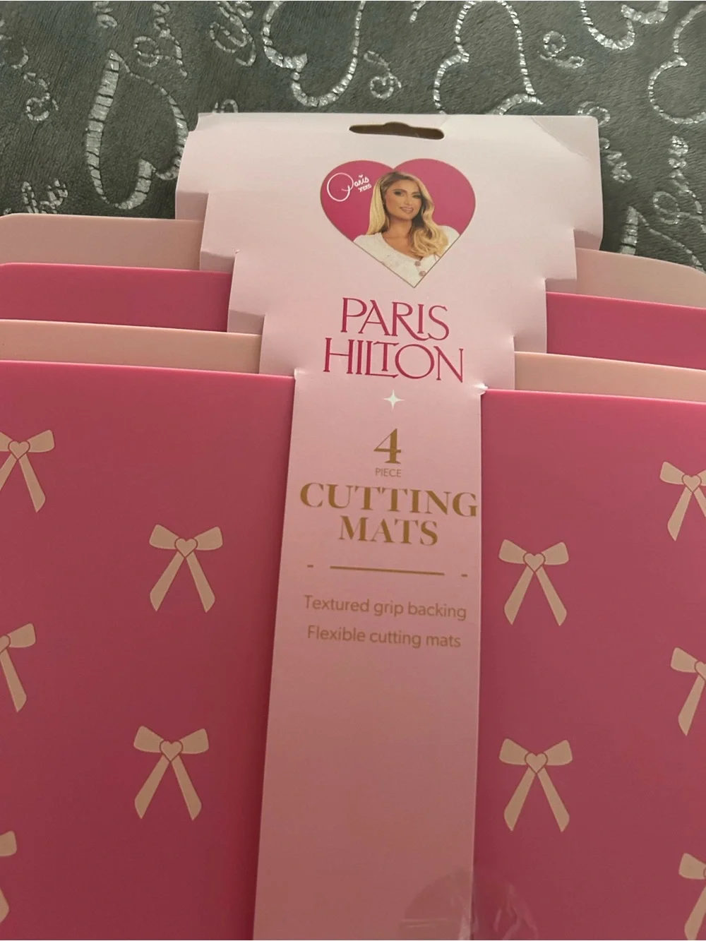 NWT Paris Hilton 13X9.5”  Pink Bow Cutting Mats - Set of 4